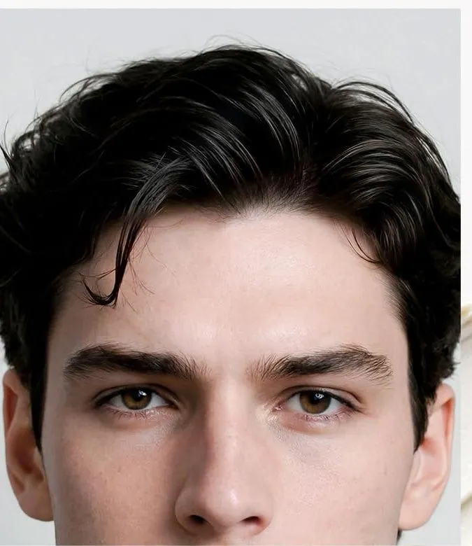 A man with a textured fringe styled with DASHU hair wax